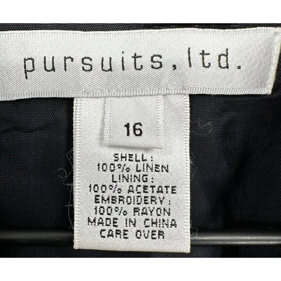 Pursuits linen Blazer Women 16 Black Floral Embroidered Long Sleeve Open Front - Picture 8 of 11